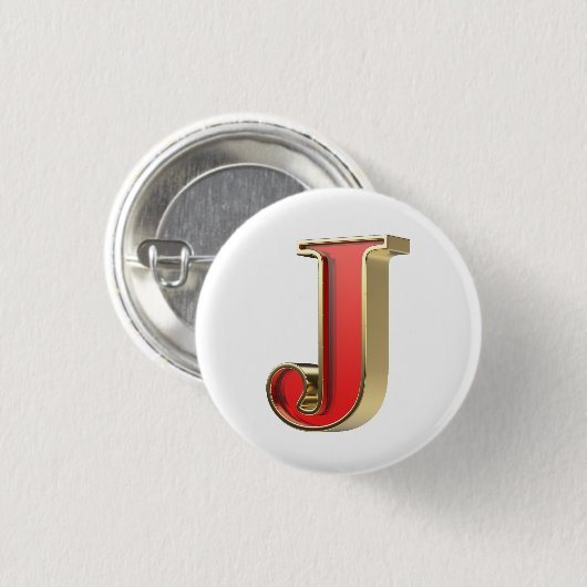 Rood glas letter J Ronde Button 3,2 Cm (Voorkant /achterkant)