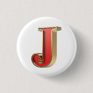 Rood glas letter J Ronde Button 3,2 Cm