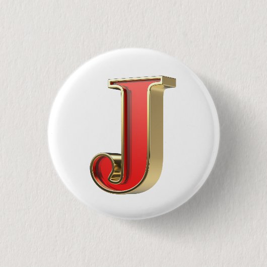 Rood glas letter J Ronde Button 3,2 Cm (Voorkant)