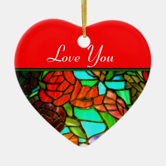 Rood glazen siervoorwerp met liefdessymbool keramisch ornament (Voorkant)