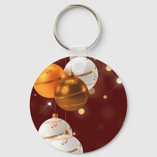 Rood glitter achtergrond met kerstballen sleutelhanger (Voorkant)