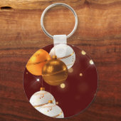 Rood glitter achtergrond met kerstballen sleutelhanger (Voorkant)