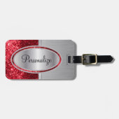 Rood glitter en metaal staal afdrukken bagagelabel (Voorkant horizontaal)