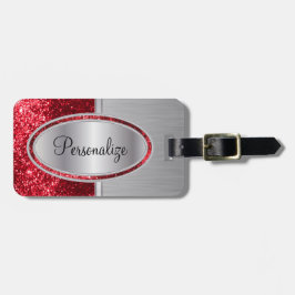 Rood glitter en metaal staal afdrukken bagagelabel