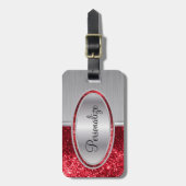 Rood glitter en metaal staal afdrukken bagagelabel (Voorkant verticaal)