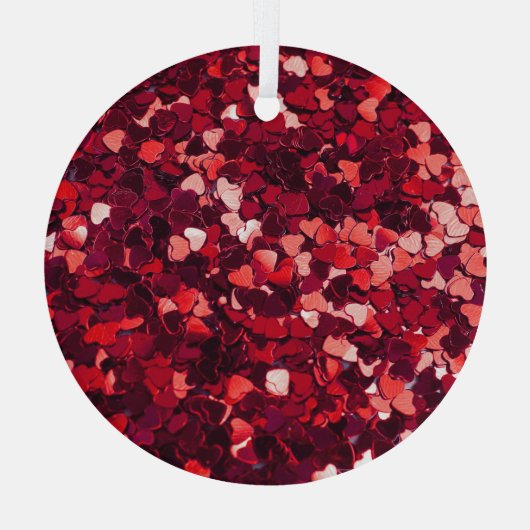 Rood Glitter Hart: Minimalistische textuur. Glas Ornament (Achterkant)