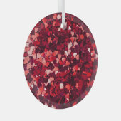 Rood Glitter Hart: Minimalistische textuur. Glas Ornament (Voorkant Rechts)