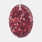 Rood Glitter Hart: Minimalistische textuur. Glas Ornament (Voorkant links)