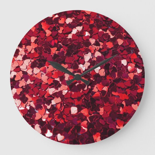 Rood Glitter Hart: Minimalistische textuur. Grote Klok (Voorkant)