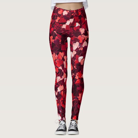 Rood Glitter Hart: Minimalistische textuur. Leggings (Voorkant)