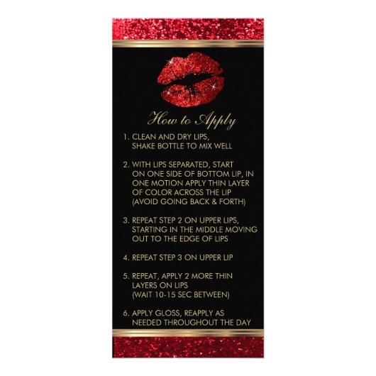 Rood glitter Lip instructies Reclamekaart (Voorkant)