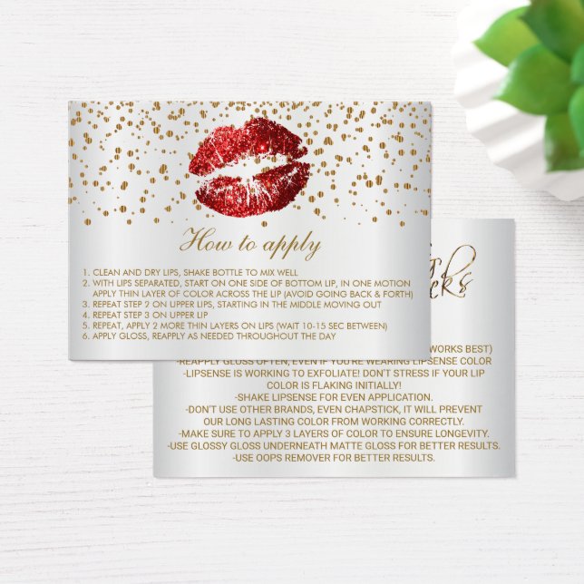 Rood glitter Lips op witte instructies Visitekaartjes (Bureau)