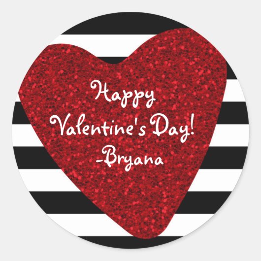 Rood Glitter Look Hart Zwart Wit Valentijns Ronde Sticker (Voorkant)