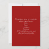 Rood Glitter Overlay Foto Afstuderen Aankondiging (Achterkant)