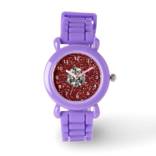 Rood Glitter Rhinestone Stijl Glam Meisje Horloge