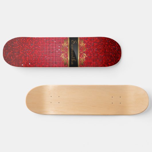 Rood glitter Sequin Disco Glitz Comp Skateboard (Horizontaal)