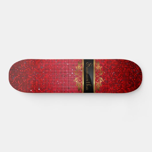 Rood glitter Sequin Disco Glitz Comp Skateboard (Horizontaal)