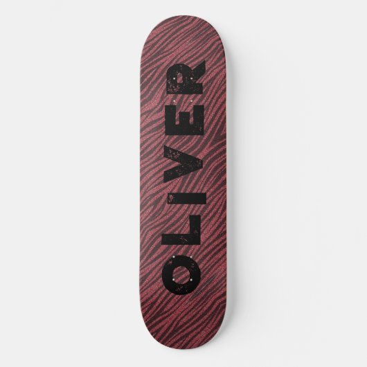 Rood Glitter Skateboard Dierenprint Zebra Strepen (Voorkant)