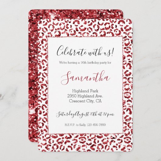 Rood glitter Sparkle Leopard Print Kaart (Voorkant / Achterkant)