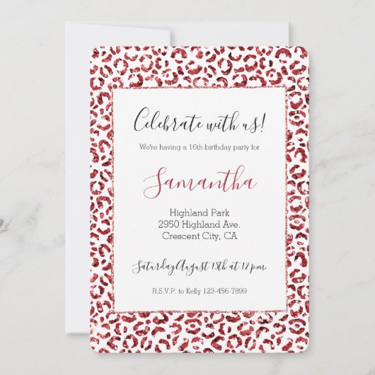 Rood glitter Sparkle Leopard Print Kaart (Voorkant)