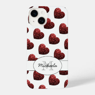 Rood glitter sparkles Gevoelspatroon wit monogram iPhone 14 Hoesje