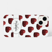 Rood glitter sparkles Gevoelspatroon wit monogram iPhone Hoesje (Achterkant horizontaal)