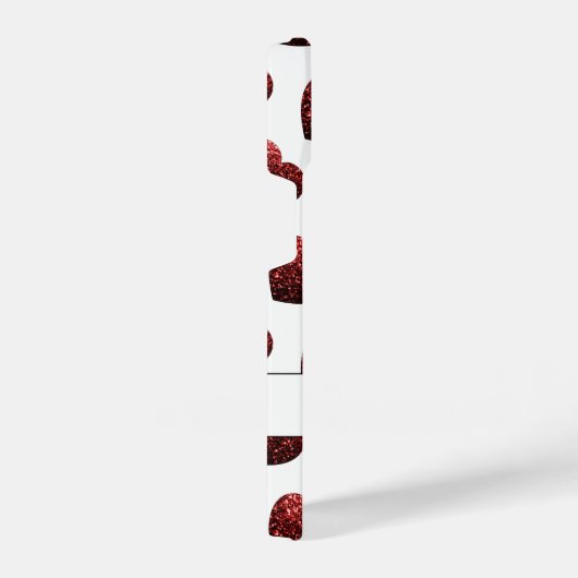 Rood glitter sparkles Gevoelspatroon wit monogram iPhone Hoesje (Rechterkant)