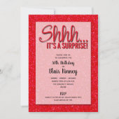 Rood Glitter SURPRISE Birthday Invitations (Voorkant)