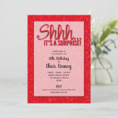 Rood Glitter SURPRISE Birthday Invitations (Staand voorkant)