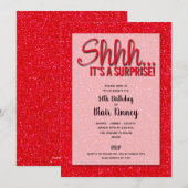 Rood Glitter SURPRISE Birthday Invitations (Voorkant / Achterkant)