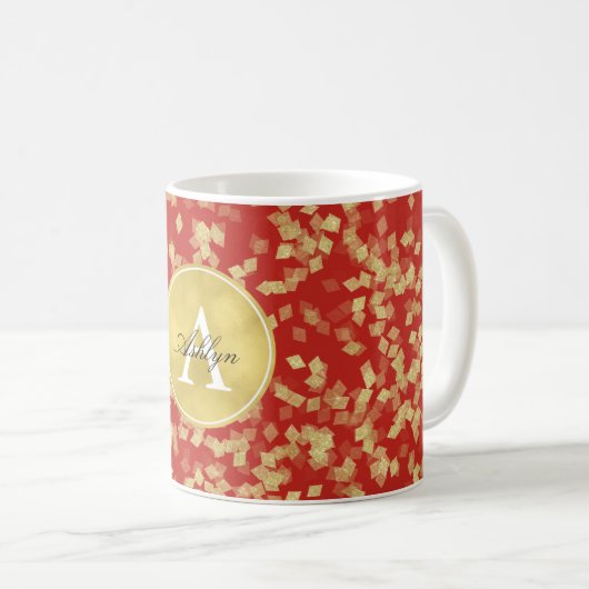 Rood Glitzy Confetti Abstract Monogram Koffiemok (Voorkant rechts)