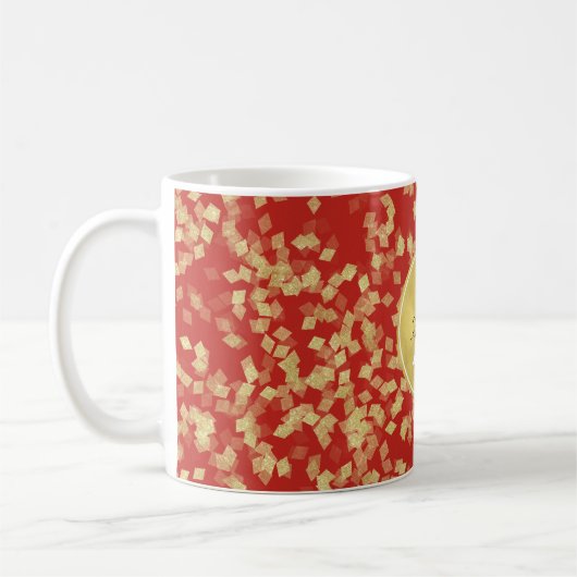 Rood Glitzy Confetti Abstract Monogram Koffiemok (Links)
