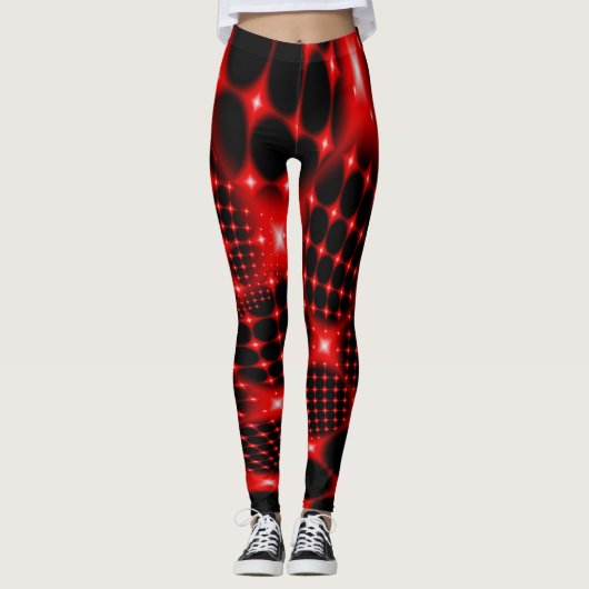 Rood gloeiend fractal leggings (Voorkant)