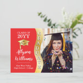 Rood | Gold Afstuderen Wave Afstudeerder Pet Foto Aankondiging (Staand voorkant)