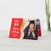 Rood | Gold Afstuderen Wave Afstudeerder Pet Foto Bedankkaart (Voorkant)