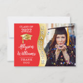 Rood | Gold Afstuderen Wave Afstudeerder Pet Foto Bedankkaart (Voorkant)