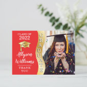 Rood | Gold Afstuderen Wave Afstudeerder Pet Foto Bedankkaart (Staand voorkant)