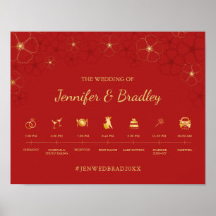 Rood Gold Cherry Blossom Weddenschap Tijdlijnteken Poster