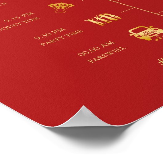 Rood Gold Cherry Blossom Weddenschap Tijdlijnteken Poster (Hoek)