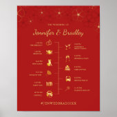 Rood Gold Cherry Blossom Weddenschap Tijdlijnteken Poster (Voorkant)