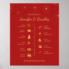 Rood Gold Cherry Blossom Weddenschap Tijdlijnteken Poster