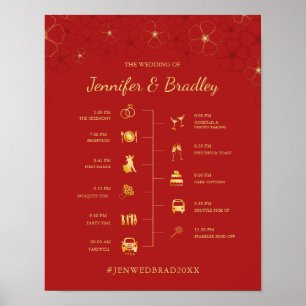 Rood Gold Cherry Blossom Weddenschap Tijdlijnteken Poster