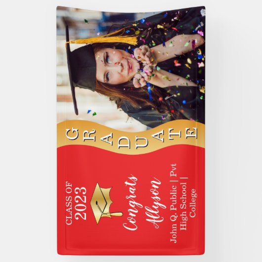 Rood | Gold Congrats Afstuderen Wave Photo Spandoek (Verticaal)