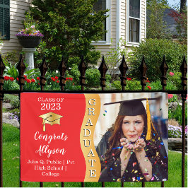 Rood | Gold Congrats Afstuderen Wave Photo Spandoek