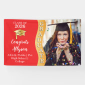 Rood | Gold Congrats Afstuderen Wave Photo Spandoek (Horizontaal)