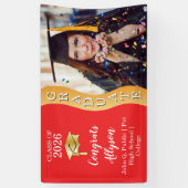 Rood | Gold Congrats Afstuderen Wave Photo Spandoek (Verticaal)