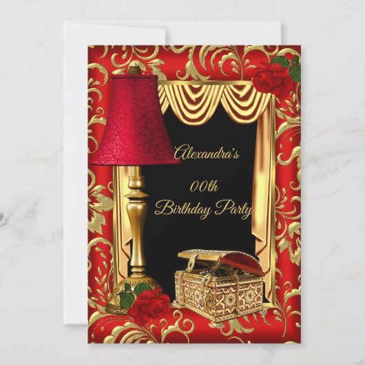 Rood Gold Drapes Rozen lampje Birthday Party Kaart (Voorkant)