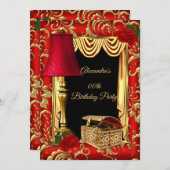 Rood Gold Drapes Rozen lampje Birthday Party Kaart (Voorkant / Achterkant)