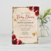  Rood Gold Elegant Baby shower Kaart (Staand voorkant)