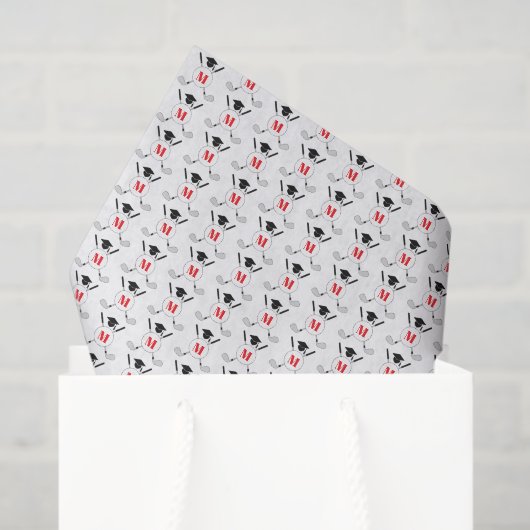 Rood golf thema afstudeer monogram patroon tissuepapier (Cadeauzakje)